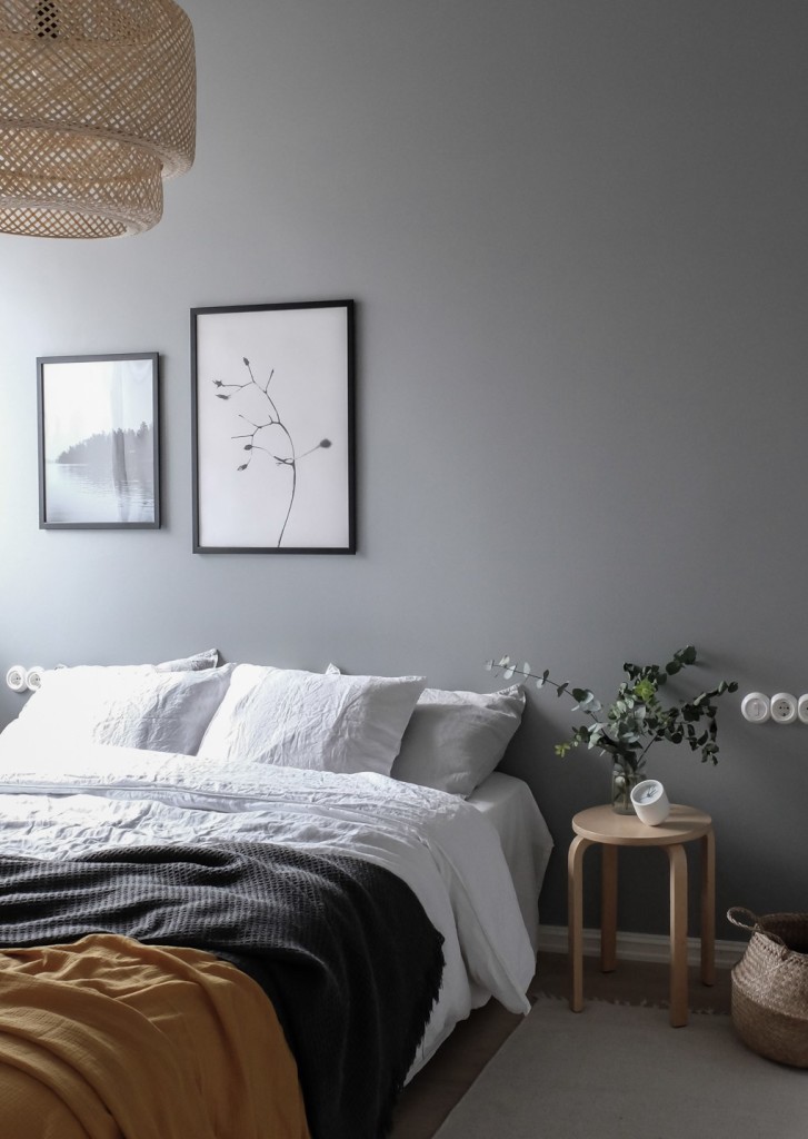 Bedroom-with-grey-wall-monochrome-with-a-pop-of-mustard-yellow.-Styling-and-photography-Anu-Tammiste